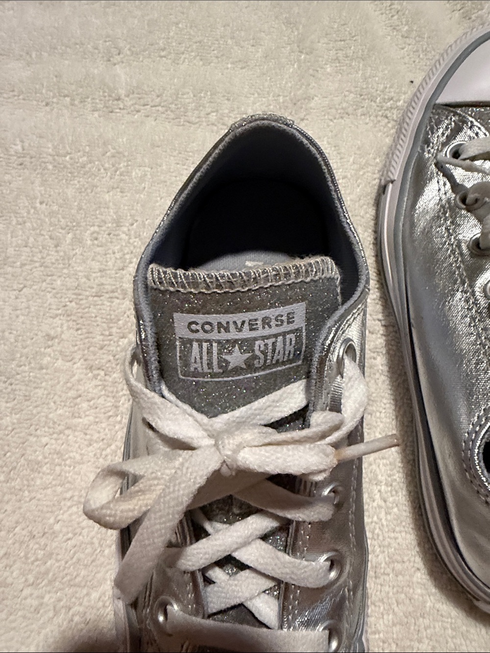 Converse Kids Silver Metallic Low-Top Sneakers with Glitter Toe - Picture 5 of 6